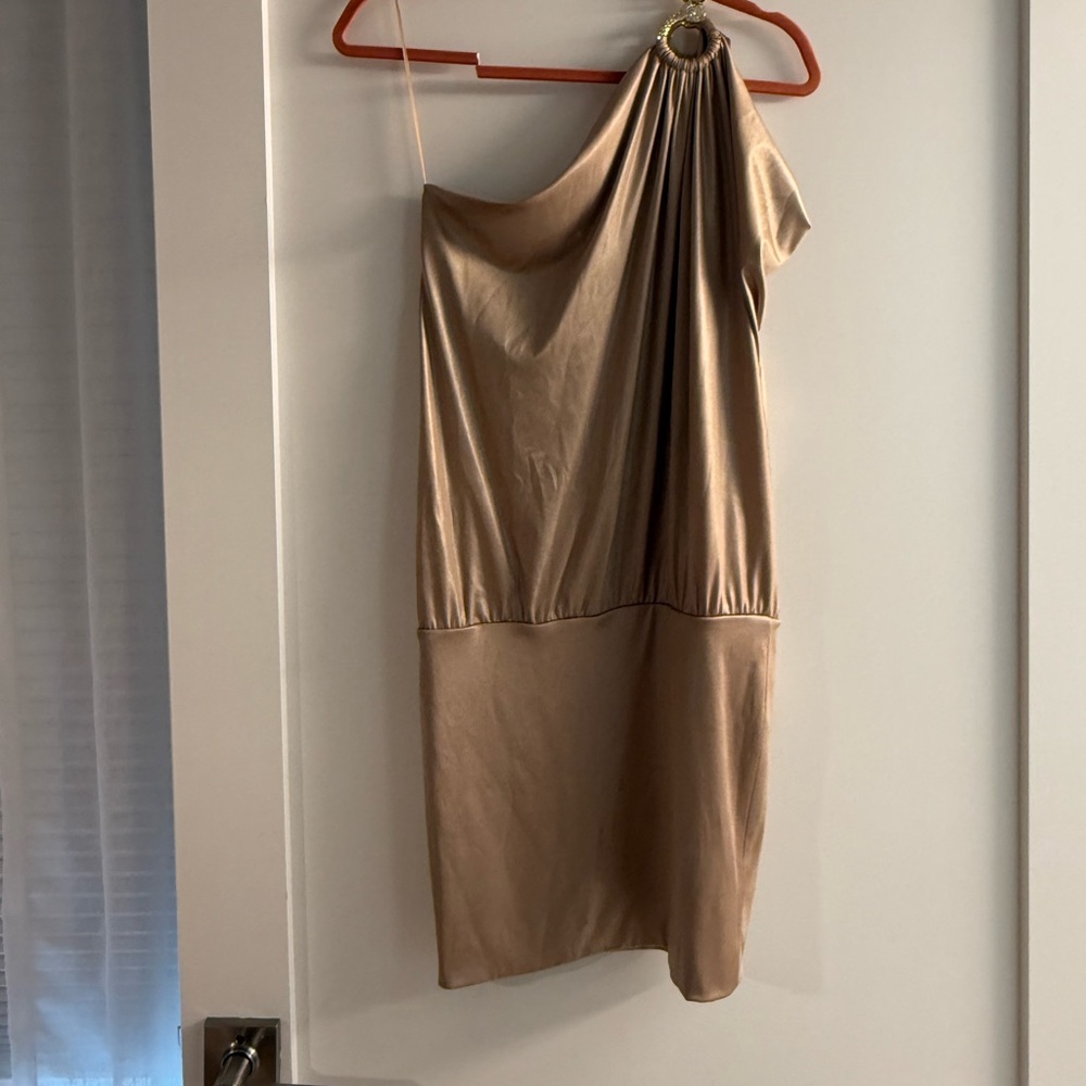 Elegant One-Shoulder Tan Dress